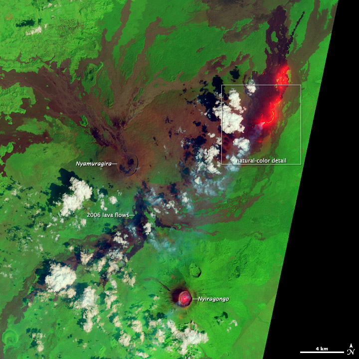 Lava Flow near Nyamuragira Volcano False Color
