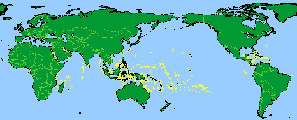 Image of coral reef locations on a map of the world.