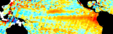 Image of a map showing the sea level deviation in the Pacific Ocean during the month of May 1997.  Please have someone assist you with this.