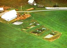 Imagen de humedales construidos por el hombre, utilizados para tratar la escorrenta agrcola de una granja del Departamento de Agricultura y Mercadeo de Nueva Escocia.