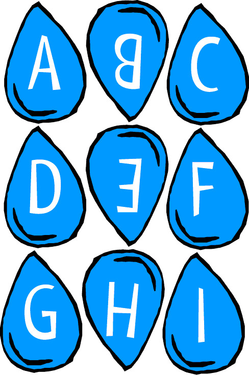Image of some lettered raindrops.  Please have someone assist you with this.