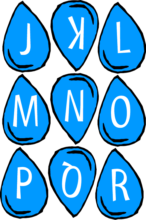Image of some lettered raindrops.  Please have someone assist you with this.