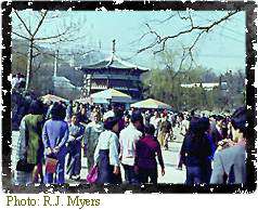 Image showing a crowd at a zoo in Korea.  They are all Koreans -- there are no other ethnic groups present.