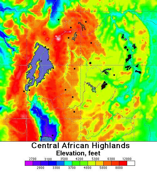 Image of a map that shows the elevation data for the Rwanda region. Please have someone assist you with this.