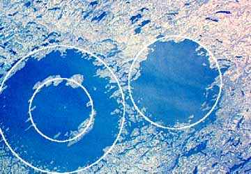 Image of the East and West Clearwater Lake craters.  Please have someone assist you with this.