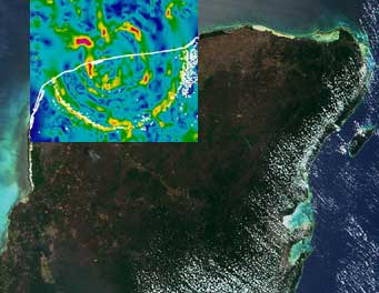 Image of the Yucatan Penninsula and the Chicxulub Crater. Please have someone assist you with this.