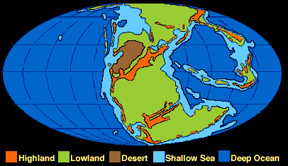 Image that shows the Earth during the Triassic period.  Please have someone assist you with this.