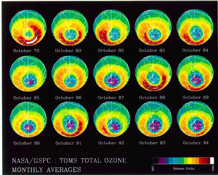 Image showing the TOMS Total Ozone Monthly Averages.  Please have someone assist you with this.