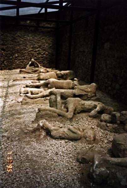Image of some victims left by Vesuvius which were immortalized when their decomposed bodies left cavities in the hardened ash.