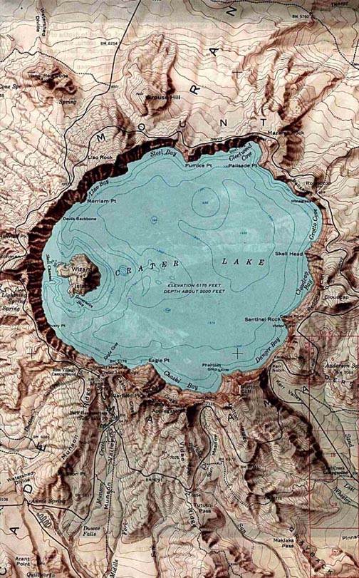 Image of a map showing Crater Lake.