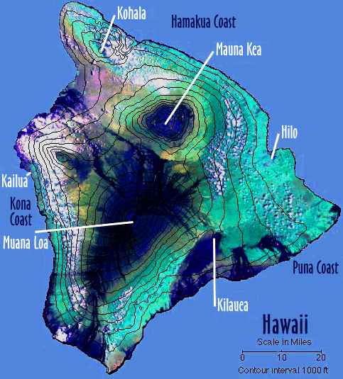 Image of a Hawaii Topographic Overlay Map.  Please have someone assist you with this.
