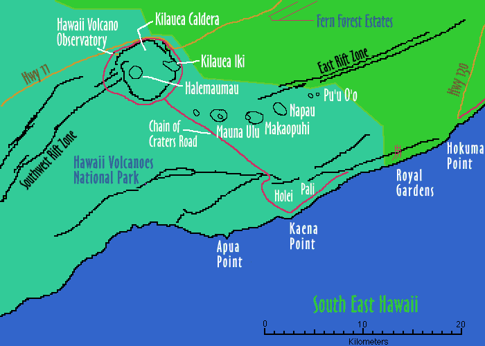 Image of a Kilauea Area Map.  Please have someone assist you with this.