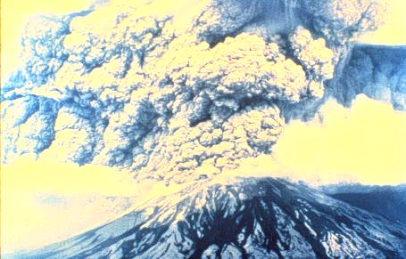 Image of an eruptive cloud over Mount St. Helens which rose to an altitude of more than 12 miles in 10 minutes.