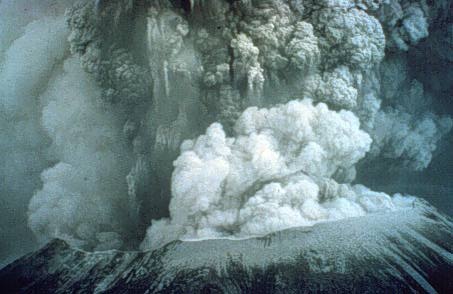 Image of Mount St. Helens from the south face taken from less than three miles away during the height of the May 18th eruption.