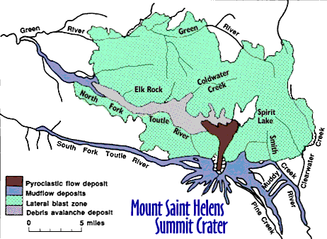 Image of a map showing impact areas of the May 18th, 1980, eruption of Mount St. Helens.