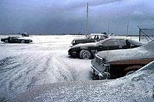 Image showing ash layer on cars near Mount Pinatubo.  This image links to a more detailed image.