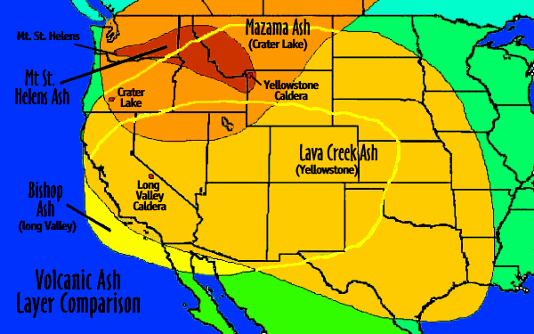 Image of a map showing the volcanic ash layer comparison in the United States.