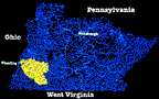 Image of Wheeling Creek watershed in West Virginia and Pennsylvania.  This image links to a more detailed image.