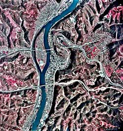 Image showing an aerial photograph of the upper Wheeling Creek watershed.  Please have someone assist you with this.
