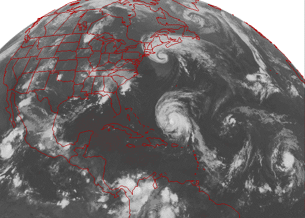 Image showing four active tropical storms in the Northern Atlantic in September of 1996.