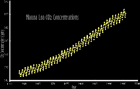 Image of a graph showing the Mauna Loa CO2 Concentrations.  This image links to a more detailed image.
