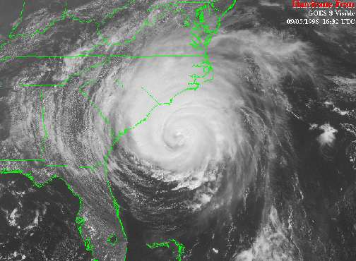 Image of a hurricane hitting the U.S. east coast.