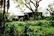 Image of a house showing damage from Hurricane Andrew.  This image links to a more detailed image.