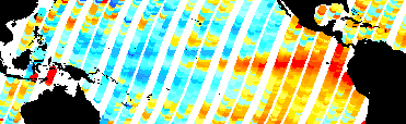 Image of a map showing the sea level deviation in the Pacific Ocean during the month of June 1997.  Please have someone assist you with this.