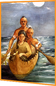 Image of three native americans in a boat.