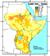 Image of a  map that shows the percentage of land actually used for agriculture. This image links to a more detailed image.