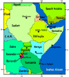 Image of a map that shows national boundaries and capital cities of the nations in Central and East Africa.  This image links to a more detailed image.