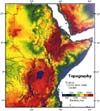 Image of a map that presents elevation data for Central and East Africa.  This image links to a more detailed image.