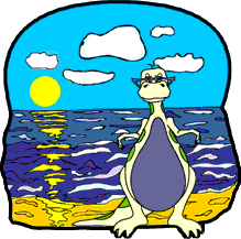 Image of a dinosaur standing on a beach.