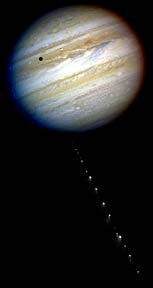 Image of the Shoemaker-Levy comet and Jupiter.