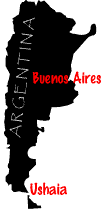 Image of Argentina showing the cities Buenos Aires and Ushaia.