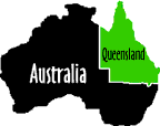 Image of the country Australia which shows an area in green as Queensland.