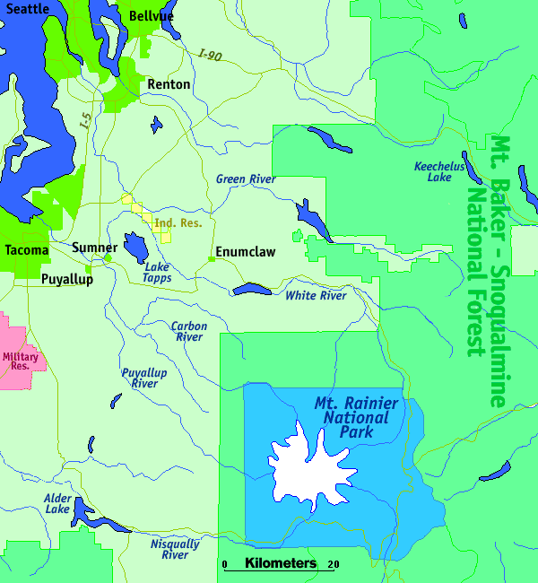 Image of a map showing the Rainier study area.  Please have someone assist you with this.