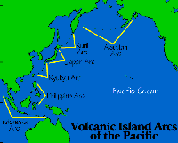 Image of a map showing the Volcanic Island Arcs of the Pacific. This image links to a more detailed image.