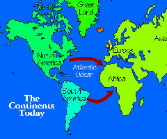 Image showing the continents today.  This image links to a more detailed image.