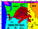 Image of a map showing the Columbia River Basalts.  This image links to a more detailed image.