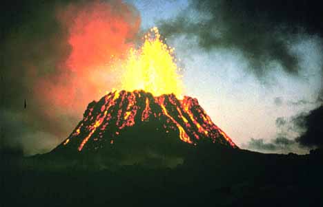 Image of an erupting volcano.