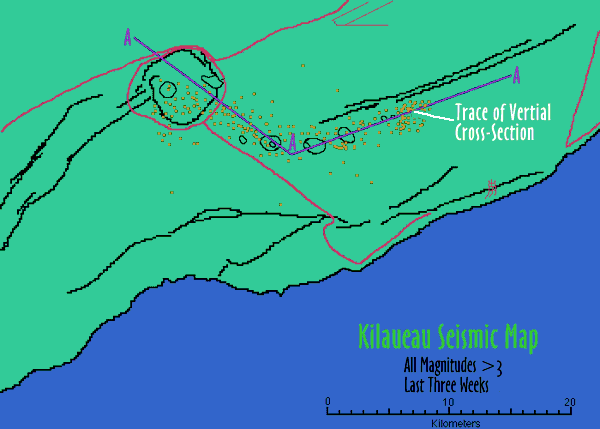 Image of a Kilauea Surface Seismic Map.  Please have someone assist you with this.