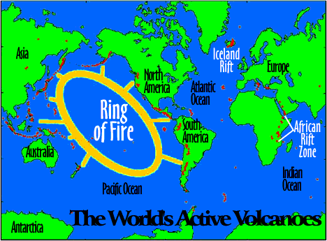 World  Images on Image Of A Map Showing The World S Active Volcanoes And The Ring Of