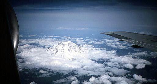 Image of Mt. Rainier taken from a plane.