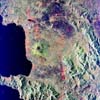 Image of a satellite radar image taken of Mount Vesuvius and its surroundings.  This image links to a more detailed image.