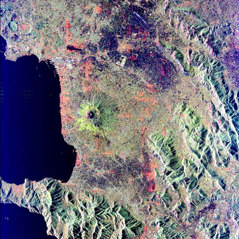Image of a satellite radar image taken of Mount Vesuvius and its surroundings.