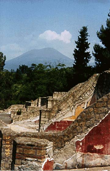 Image of Mount Vesuvius as seen from the recently excavated ruins of Pompeii.