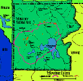 Image of a map showing a caldera in Yellowstone National Park that is some 30 by 50 miles in size.  This image links to a more detailed image.