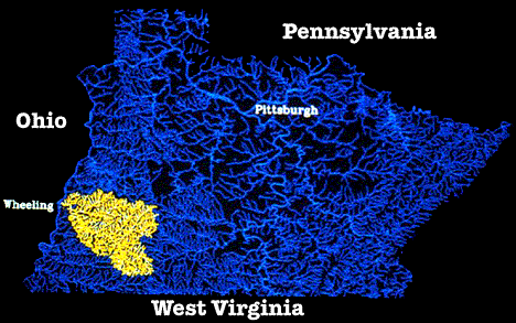 Image showing the Wheeling Creek watershed in Ohio, West Virginia, and Pennsylvania.