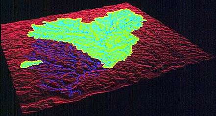 Image showing a computer-generated topographic map of the Wheeling Creek Watershed.